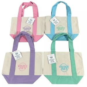 Trader Joe's Pastel Mini Canvas Tote Bags 2025 Lot Of 4 Limited Edition …
